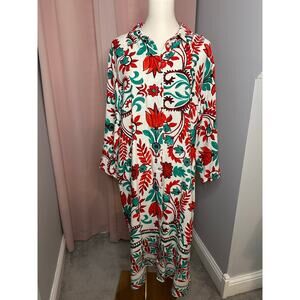 EUC Anthropologie Fig And Flower Sz 2X Button Down Shirt Dress (Missing Belt)